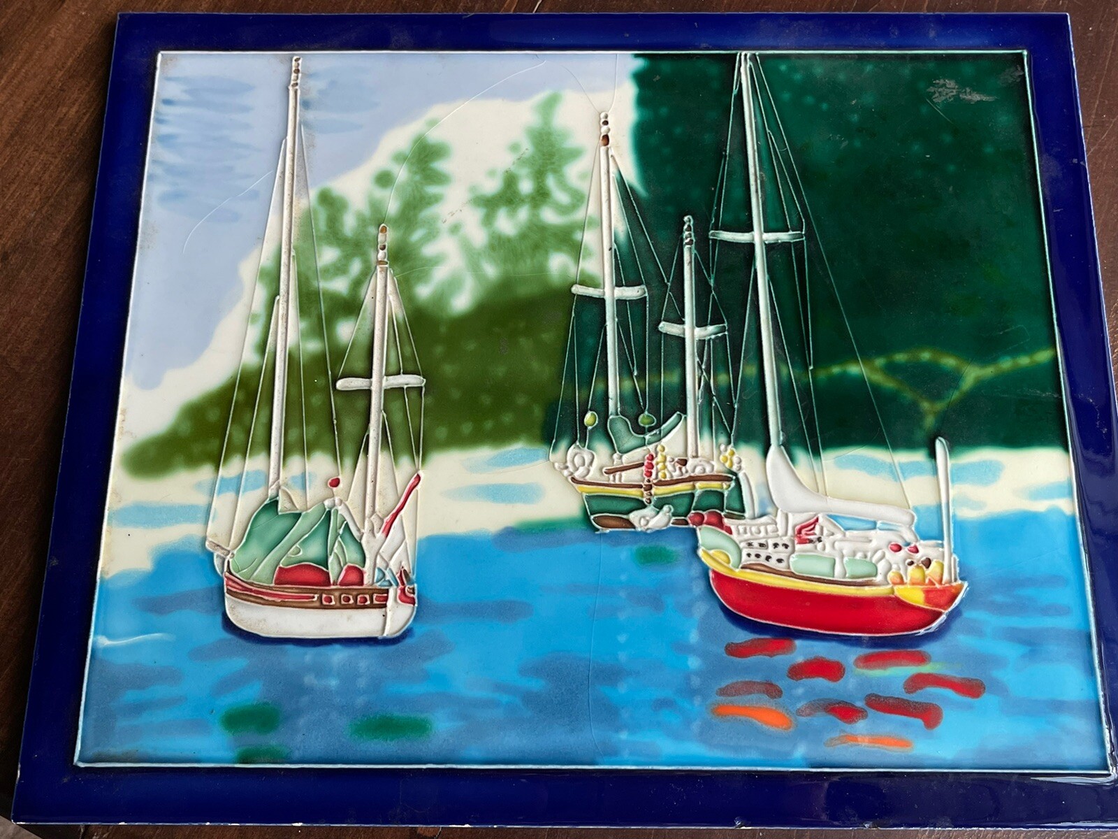 Sailboat Koer Decorative Ceramic Wall Art Tile Dimensional 16″ X 13″ Backsplash