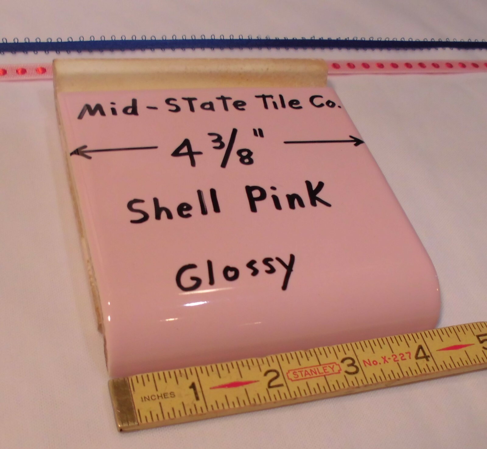 1 Shell Pink Radius Bullnose Ceramic Tile 4-3/8″ by Mid-State: Glossy Mud Caps