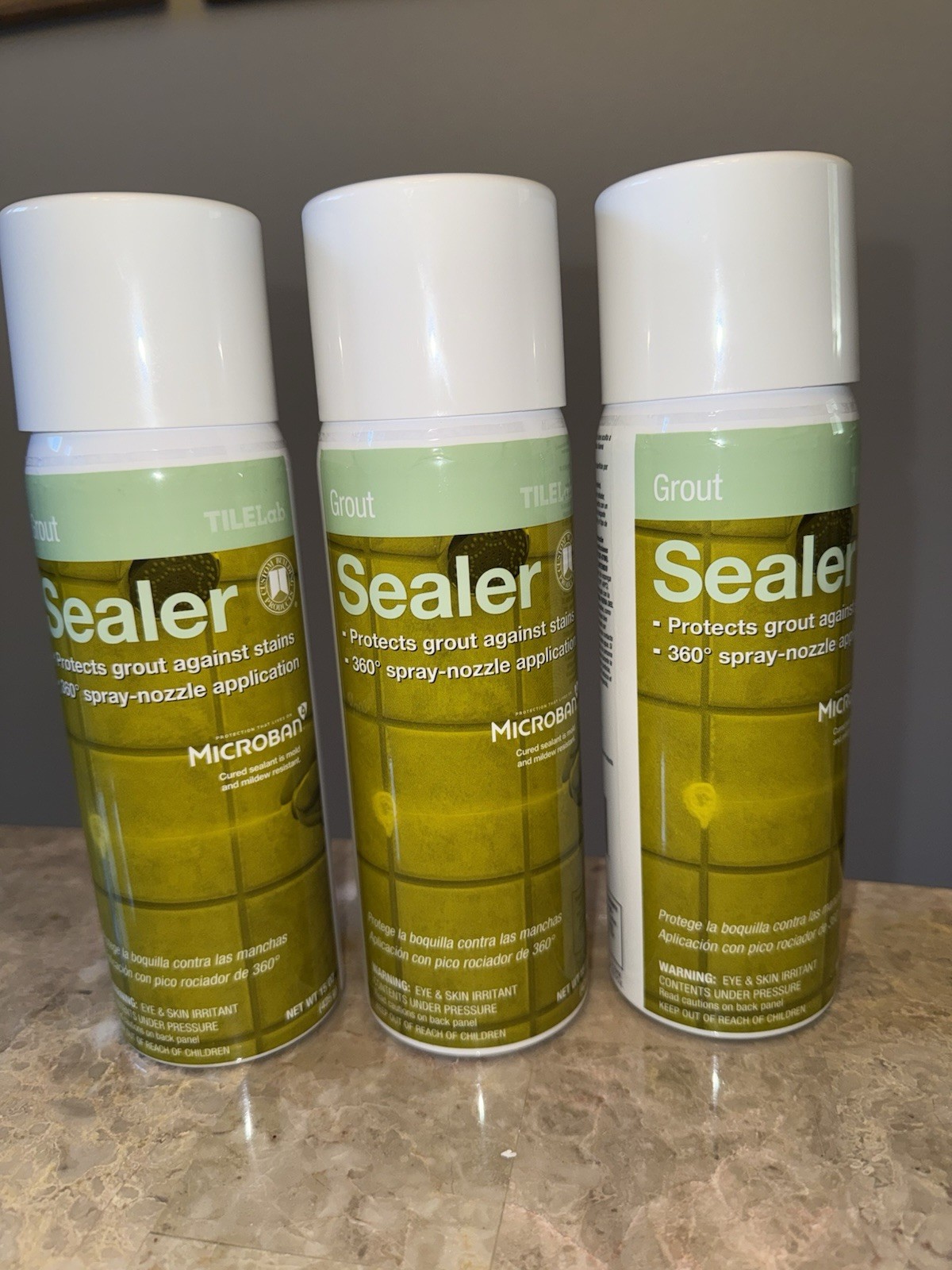 Grout Sealer w Microban TileLab 15 oz Aerosol Protects Grout Against Stains 3 PK