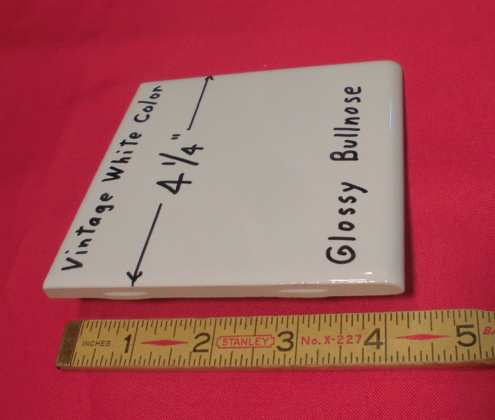 1 pc. *Vintage White* 4-1/4″ Glossy Ceramic Bullnose Trim Tile: Flat Type, NEW