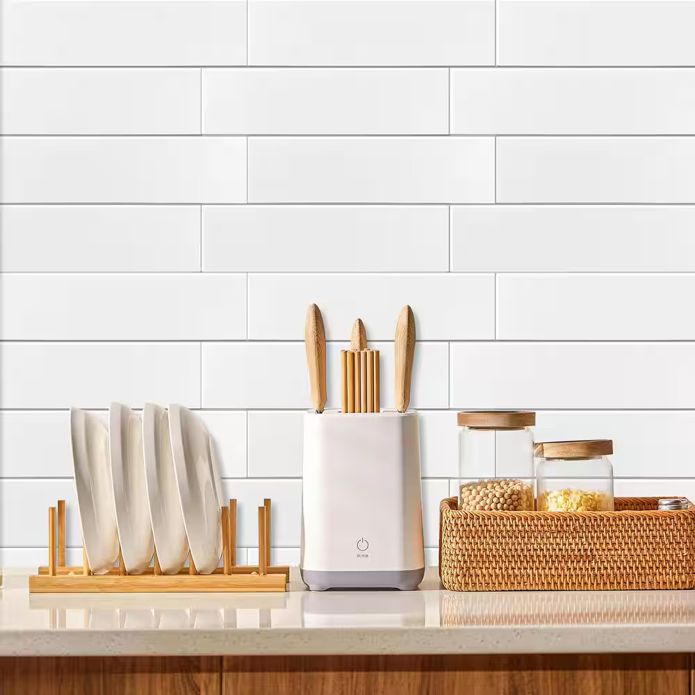 White Long Subway 10.83 In. X 11.81 In. SPC Peel and Stick Backsplash Tile (0.9