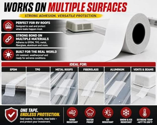 RV Roof Seal Tape 4 Inch x 55 Ft White – Professional Grade Butyl Sealant for