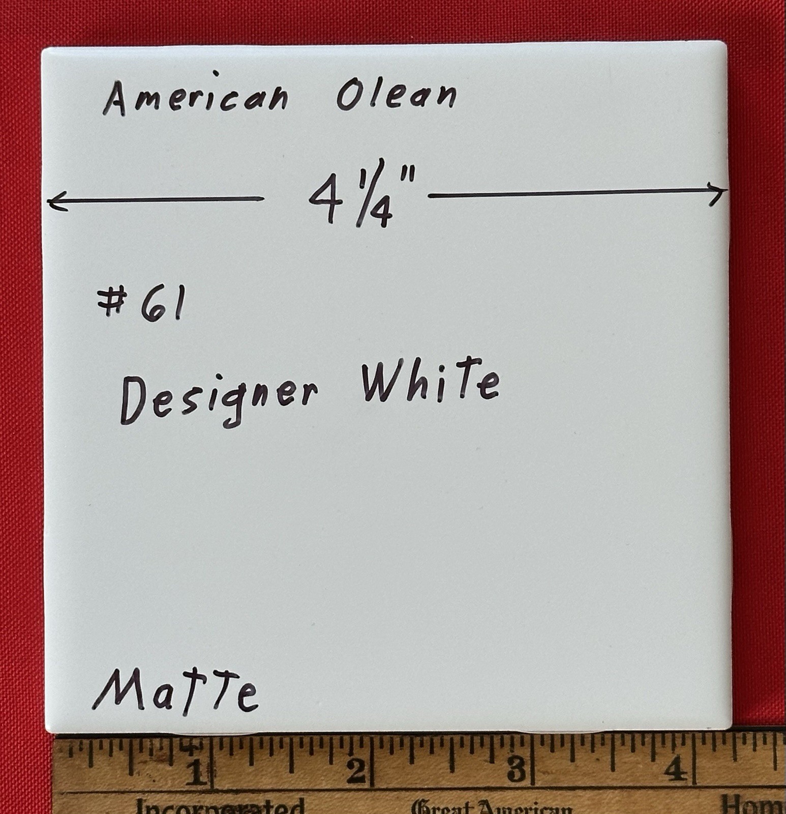 1 pc. *Matte Designer White* #61 by American Olean 4-1/4″ Ceramic Tile: NEW