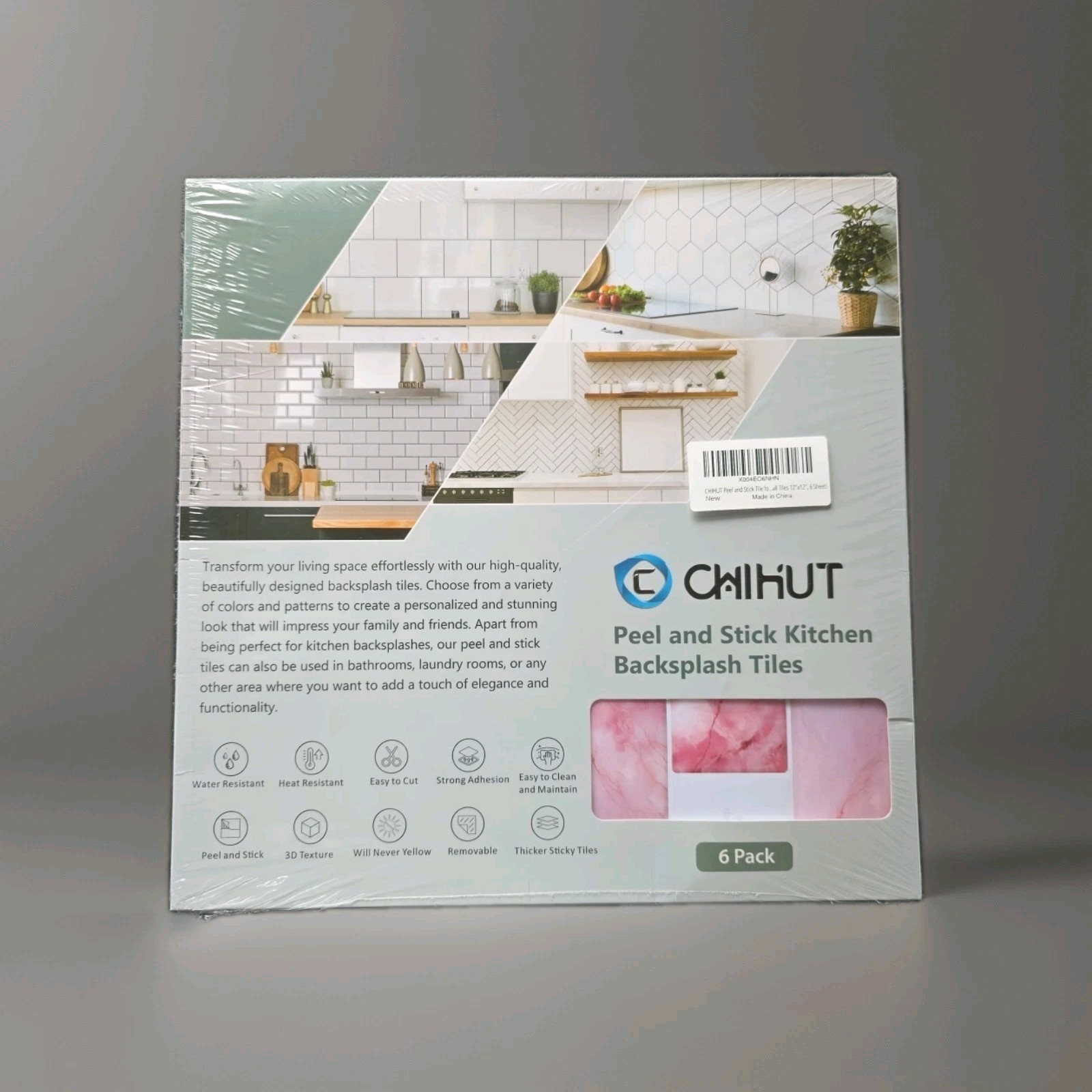 CHIHUT 6 Sheets Pink Peel and Stick Tiles 12”x12” 3D Self Adhesive Square