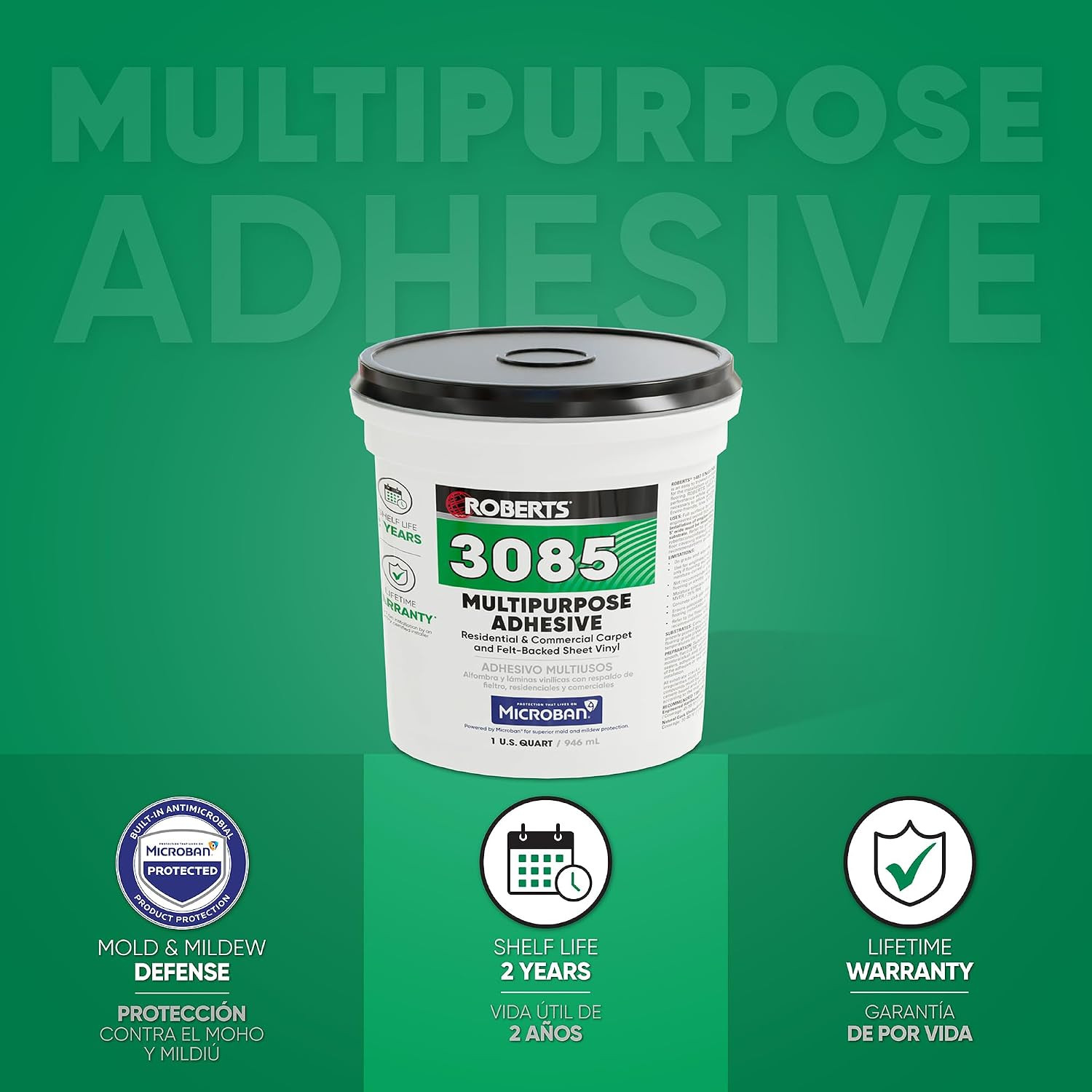 Roberts 3085-0 Multipurpose Carpet and Felt Back Vinyl Adhesive, 1 Quart, Beige