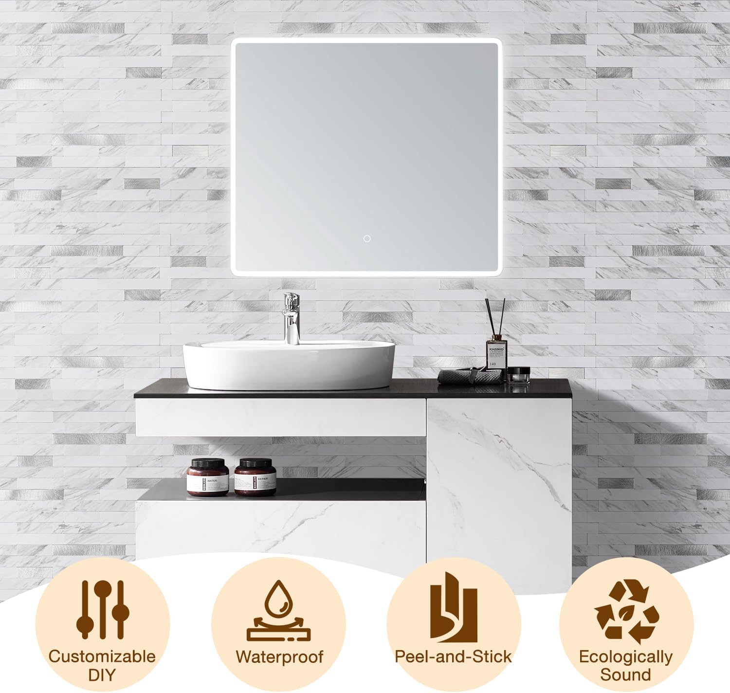 Peel and Stick Backsplash Tile Waterproof Removable PVC Wall Sticker 3D Faux Sto