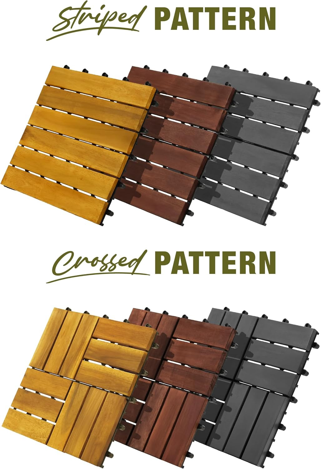 Premium Acacia Wood Interlocking Deck Tiles, 9 PCS 12″x12″x0.9″ Floor Tiles, Wat