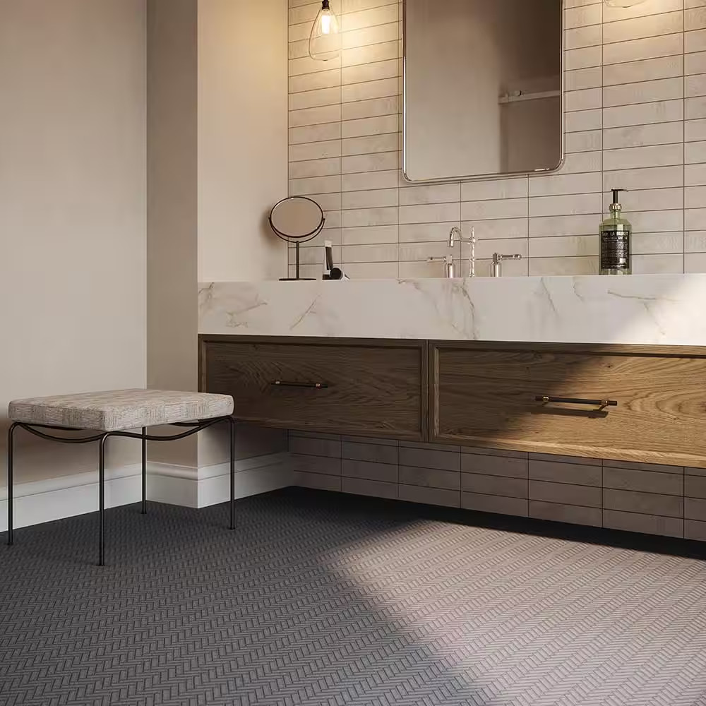 Basalt Herringbone Gray 10 In. X 10.75 in Honed Basalt Wall and Floor Mosaic Til