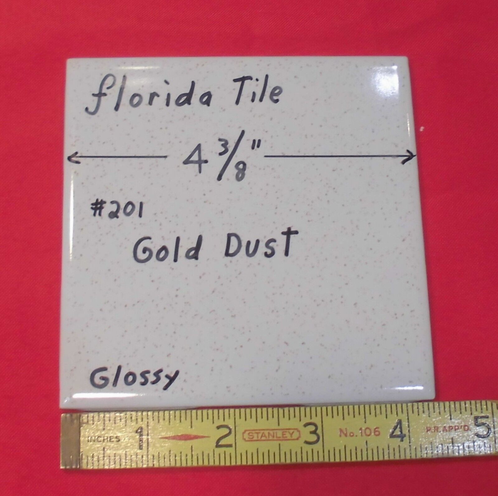 1 pc. Gold Dust: 4-3/8″ Glossy Ceramic Tile by Florida Tile Co. NOS, Speckled