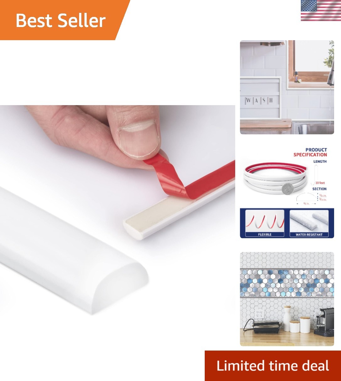 10 Ft Flexible Peel and Stick Trim Molding for Backsplash Tile Edge, Self-Adh…