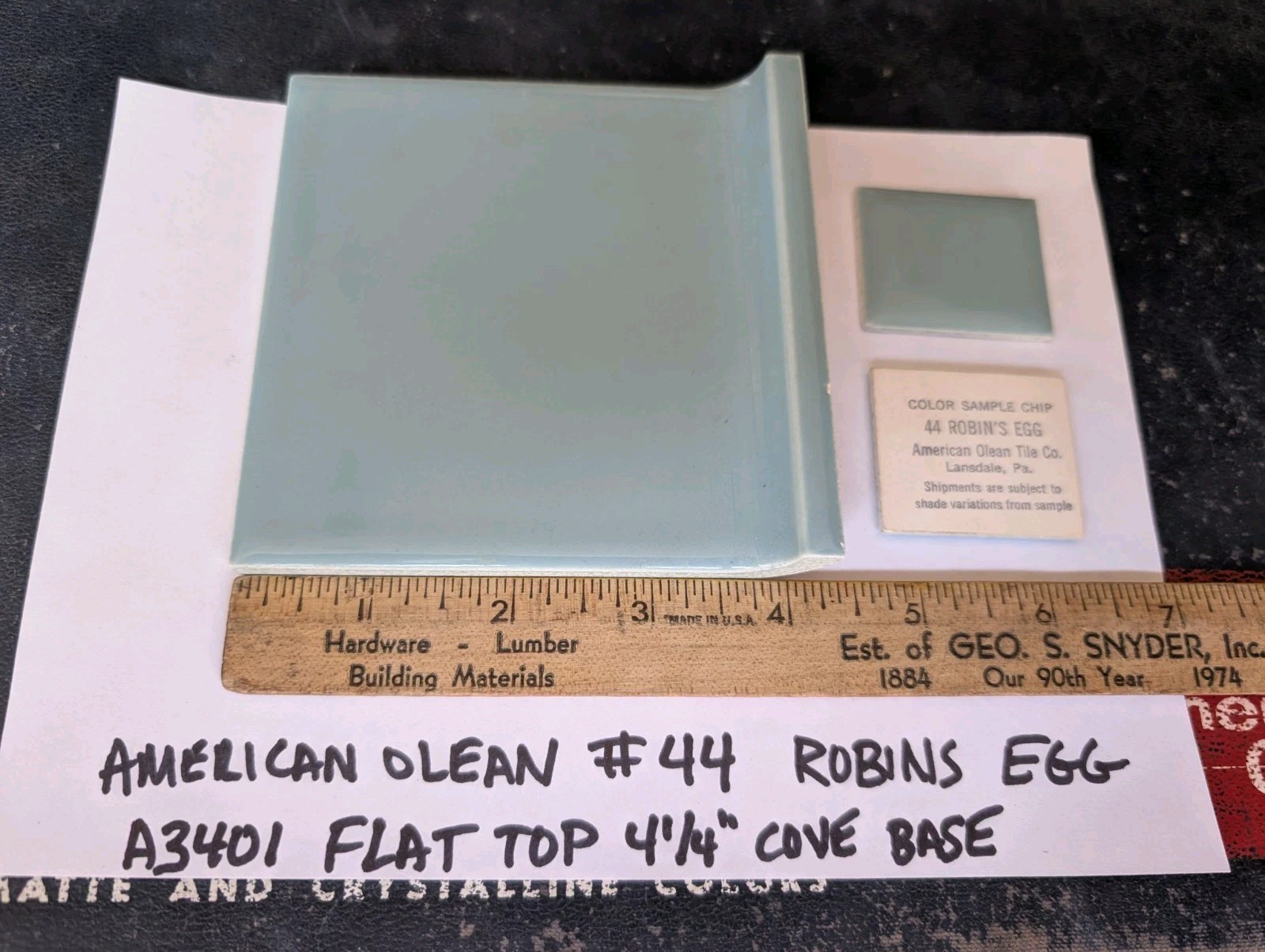 1 pc 4-1/4″ Ceramic Tile Cove base A3401 #44 Robins Egg American Olean Gloss