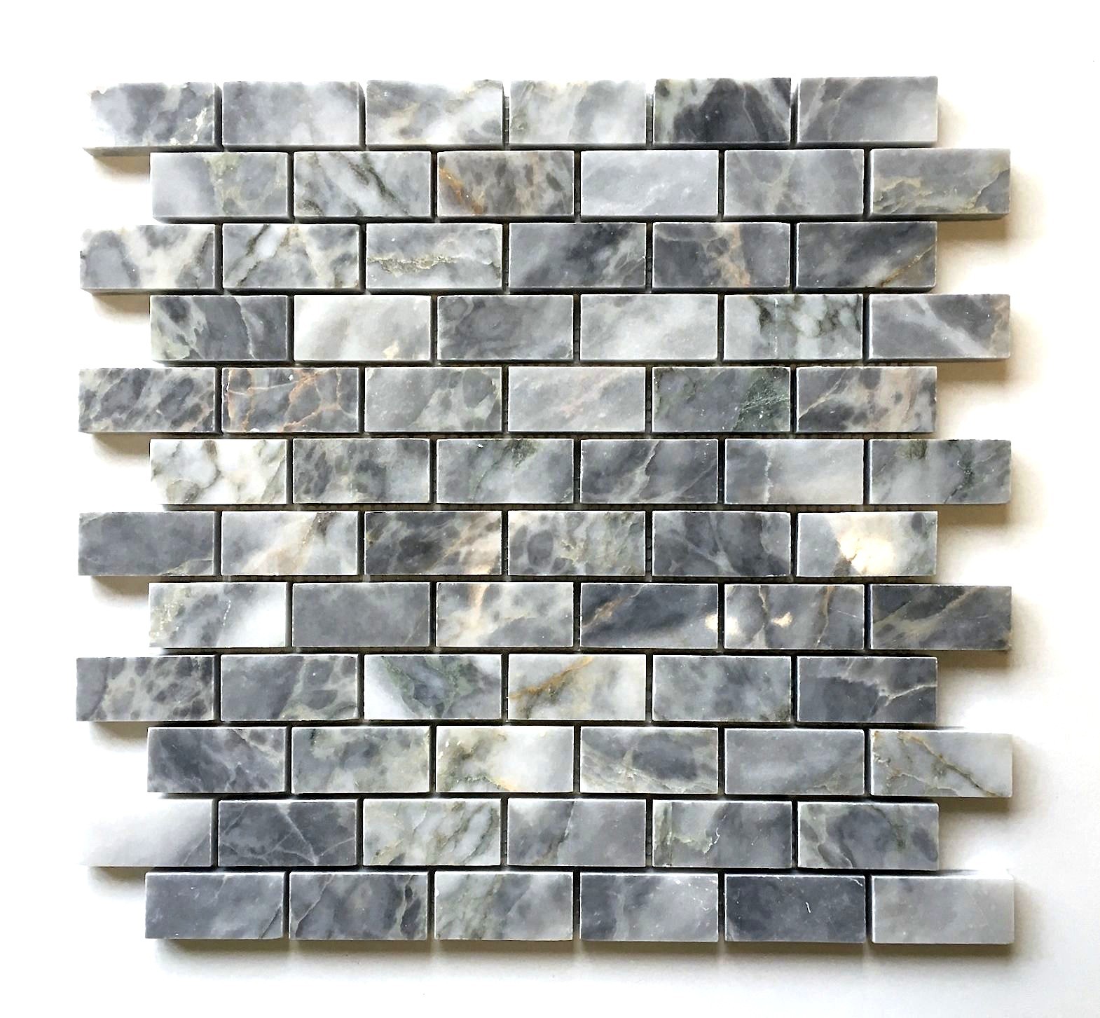 Gray Blue 1X2 Polished Marble Mosaic Tile Wall Backsplash Floor Kitchen Bath
