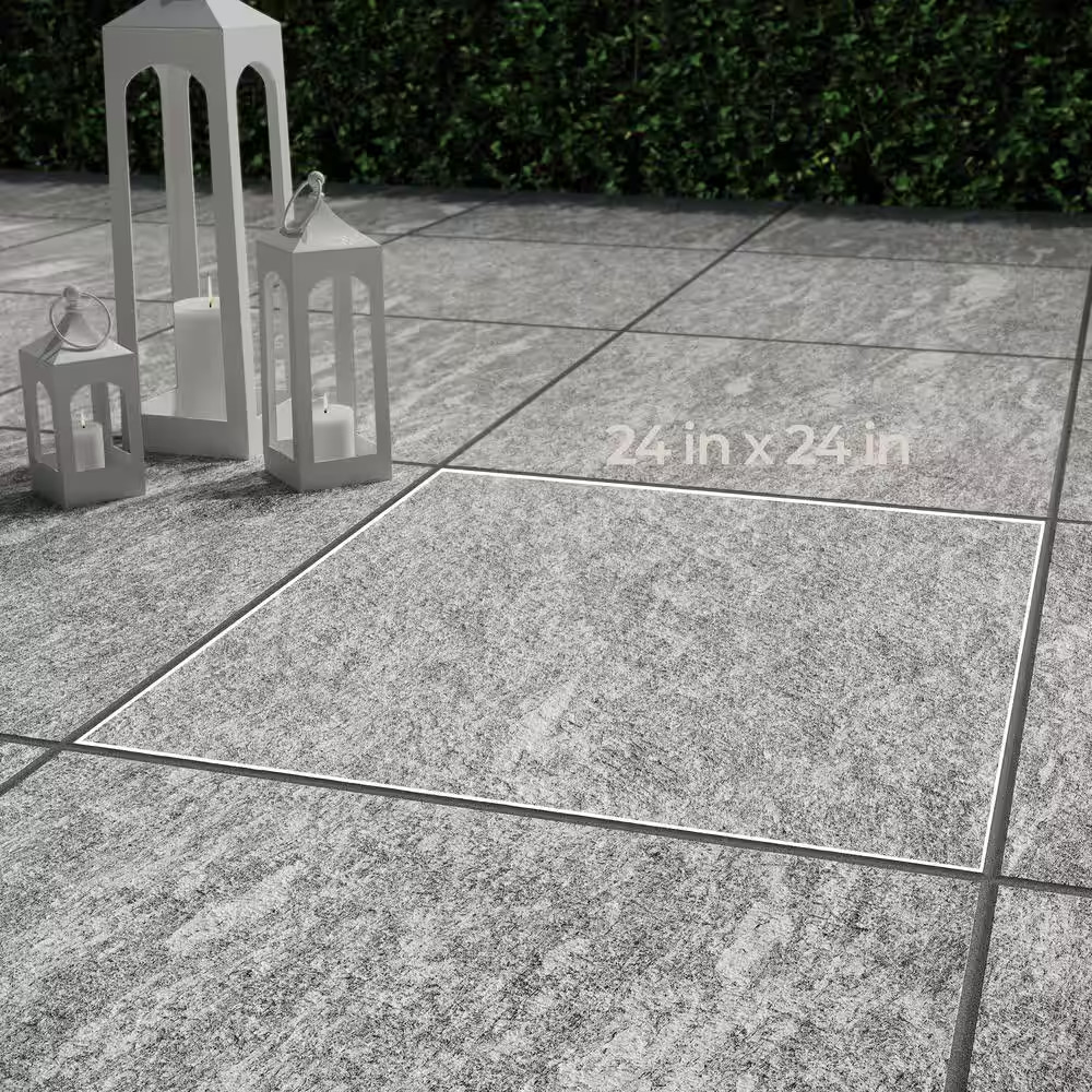 Alpe Gray 24 In. X 24 In. X 0.75 In. Quartzite Stone Look Porcelain Paver