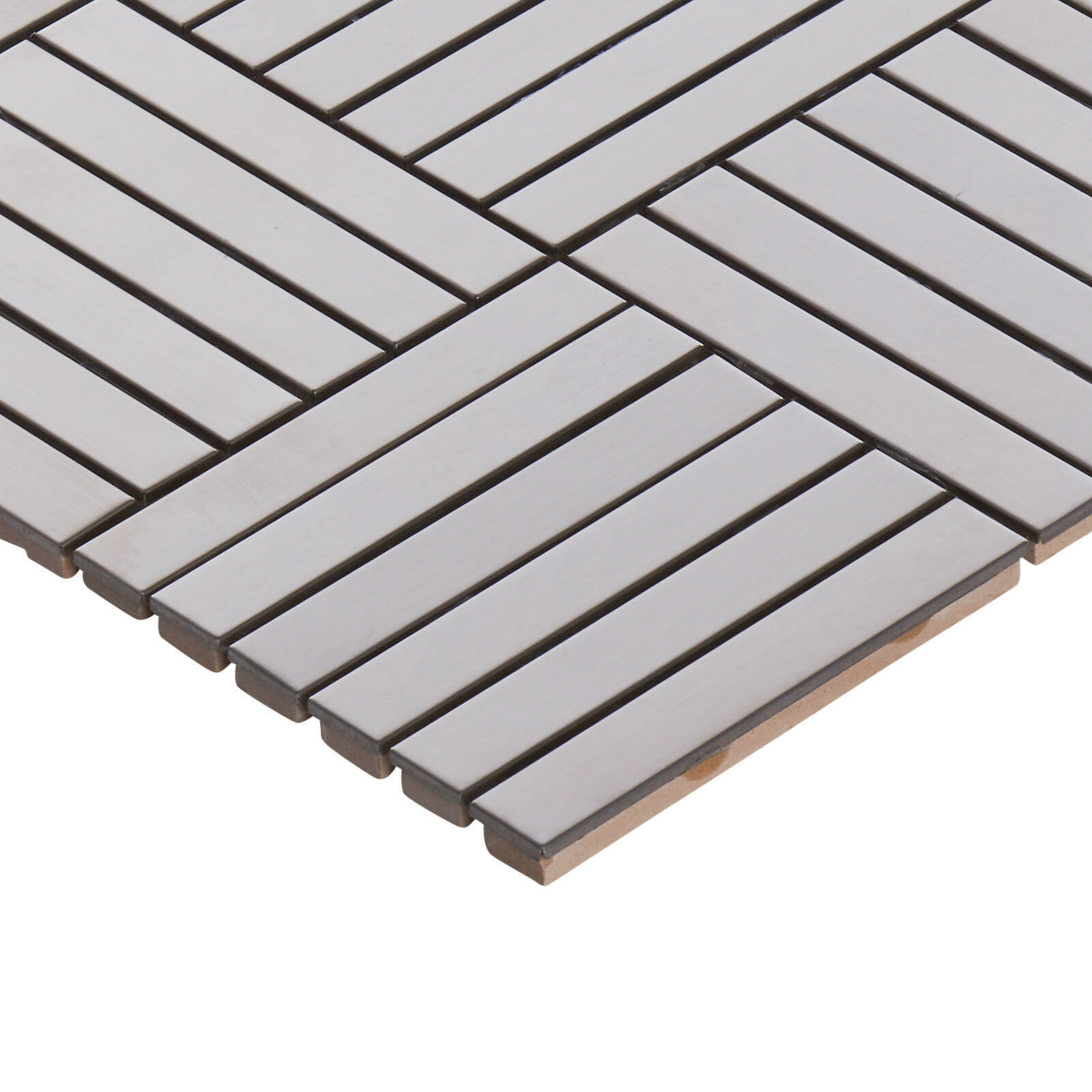 Brushed Nickel Stainless Steel Metallic Parquet Mosaic Tile Kitchen Backsplash
