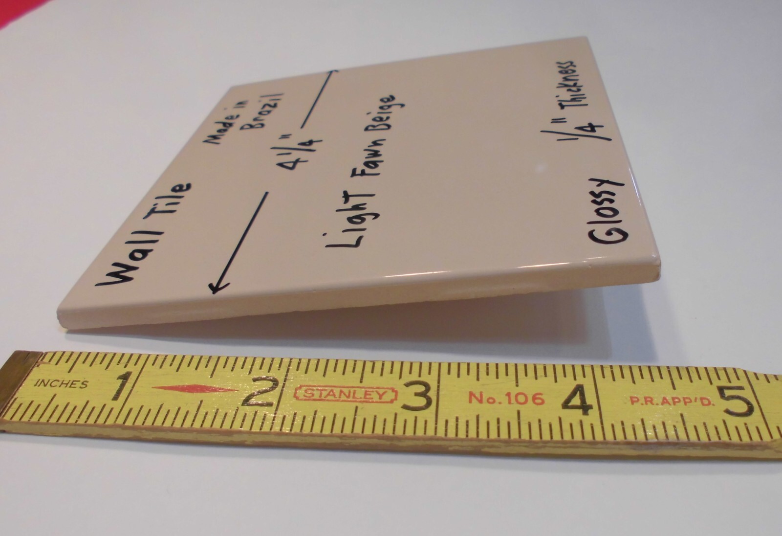 1 pc. Light Fawn Beige: Glossy Ceramic Tile 4-1/4″ X 3/16″ thickness, New Stock