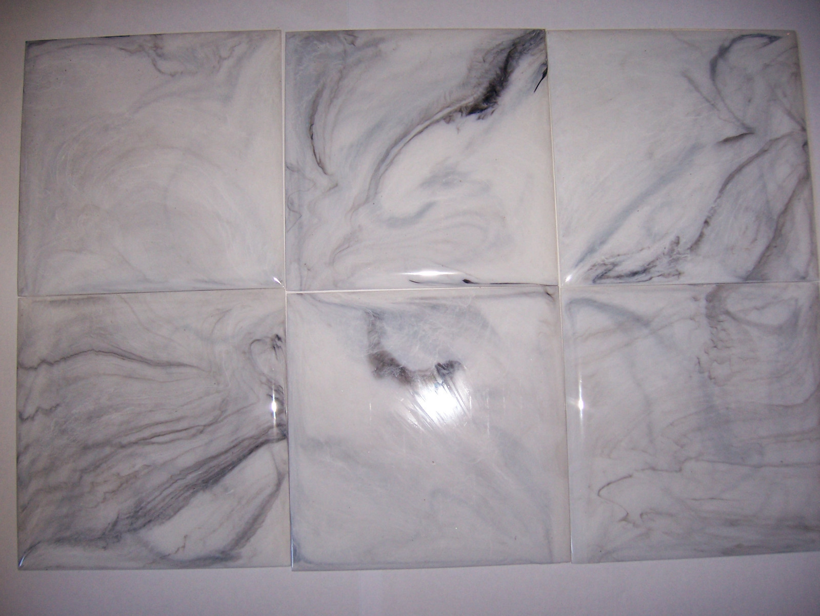 VINTAGE WHITE GREY MARBLE PLASTIC TILE 4 1/4″ wall bathroom kitchen polystyrene
