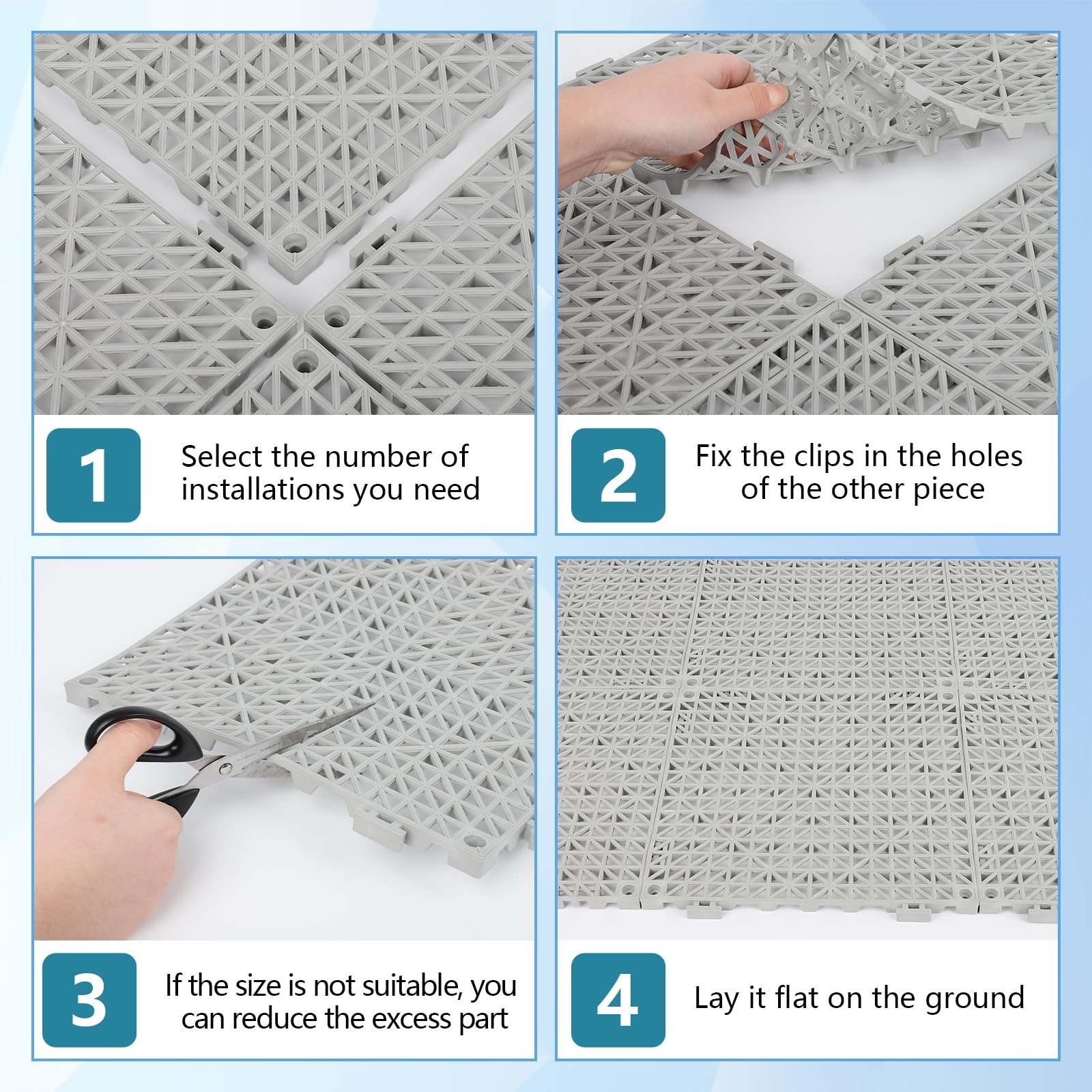50 Pack Non-Slip Interlocking Drainage Floor Tiles 12″x12″ for Bathroom, Patio,