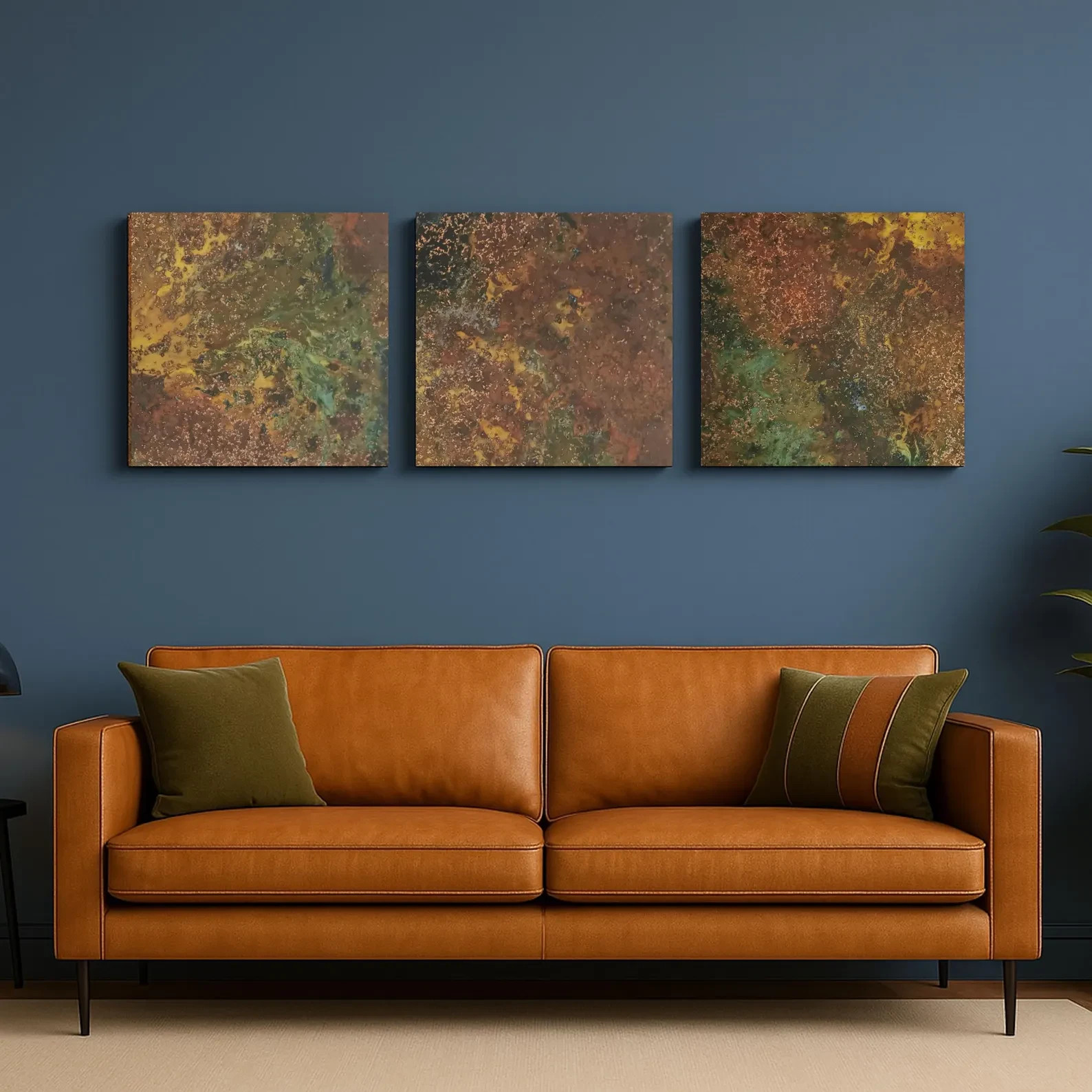 Real Copper Wall Art – 3 Panel Metal Artwork – Handcrafted Patina Decor