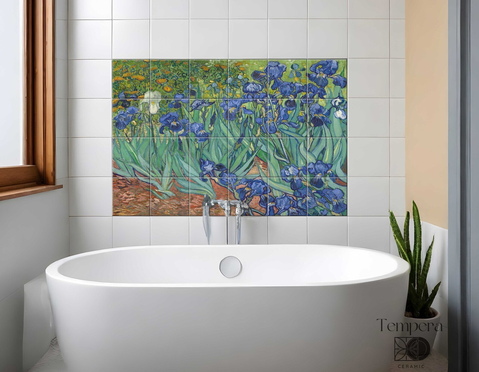 Irises by van Gogh on a tiles mosaic, Irises tile backsplash, floral tile art