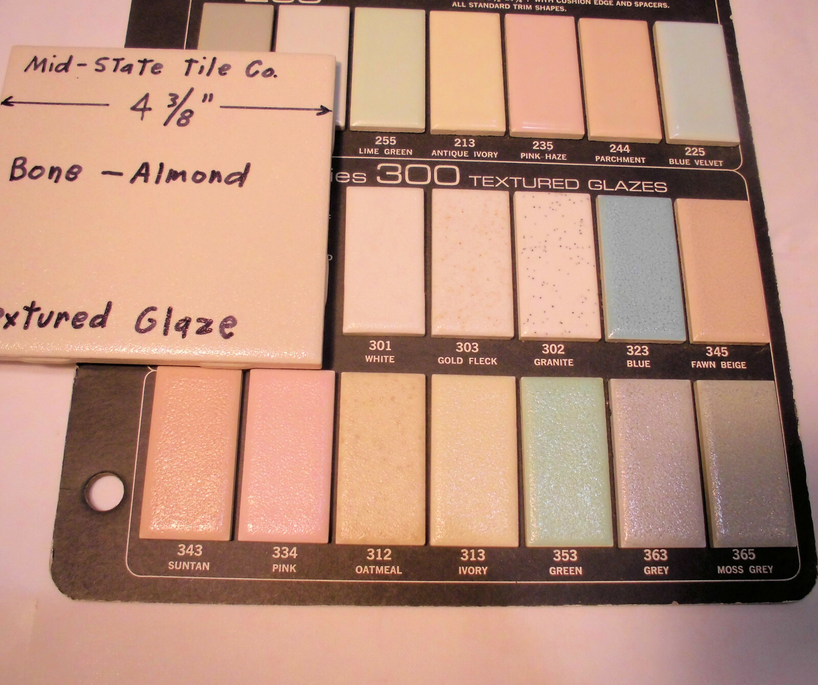 1 pc. Ceramic Tile *Bone-Almond* by Mid-State Co. 4-3/8″ (NOS) Textured Glaze