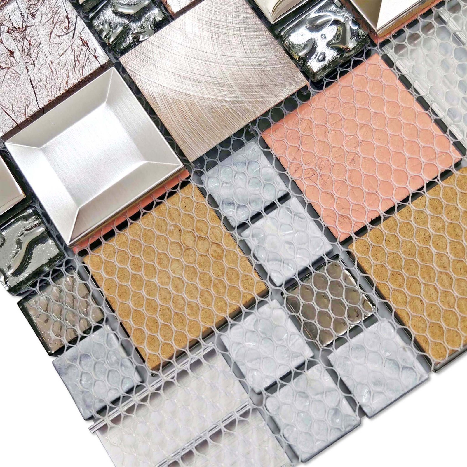 Glass Metal Tile Kitchen Backsplash Silver Bronze Aluminum Mosaic Wall Decor