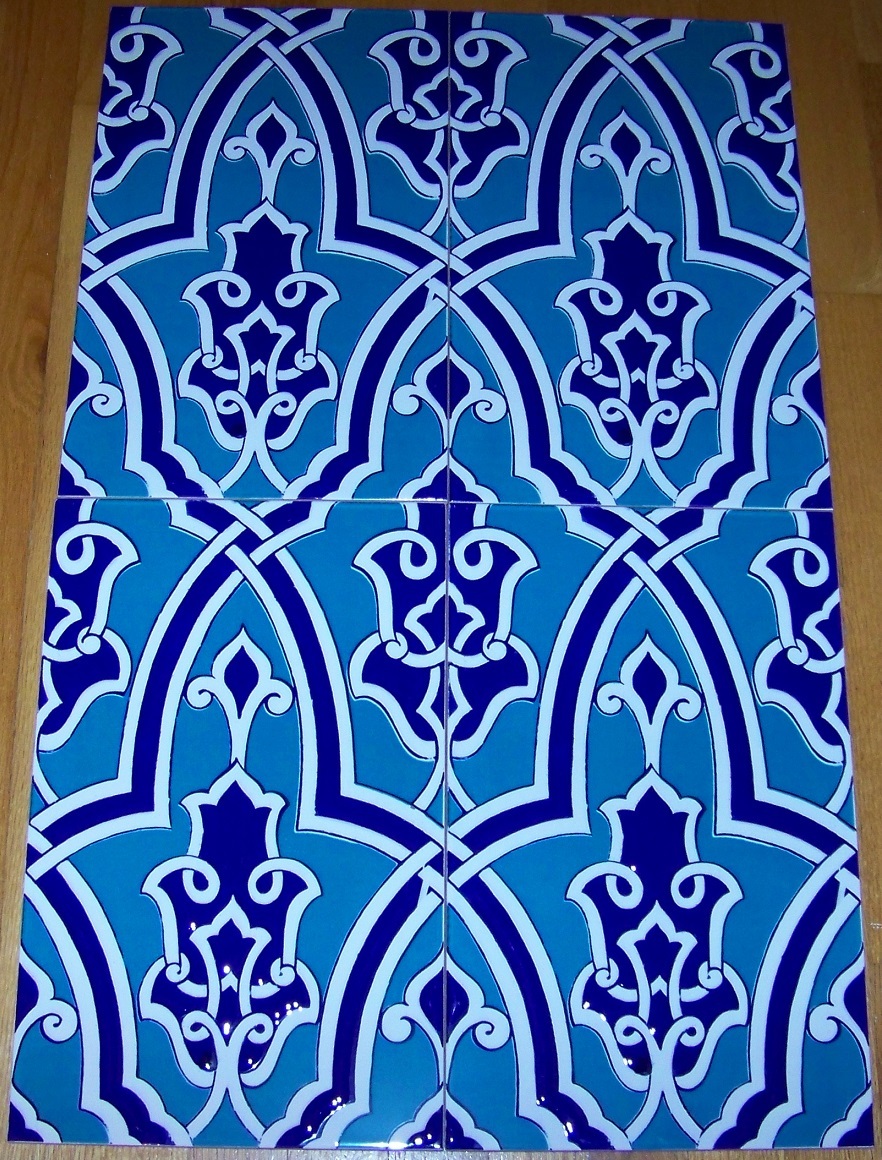 Iznik Light & Cobalt Blue Floral 9 7/8″ x 15 3/4″ Raised Turkish Ceramic Tile