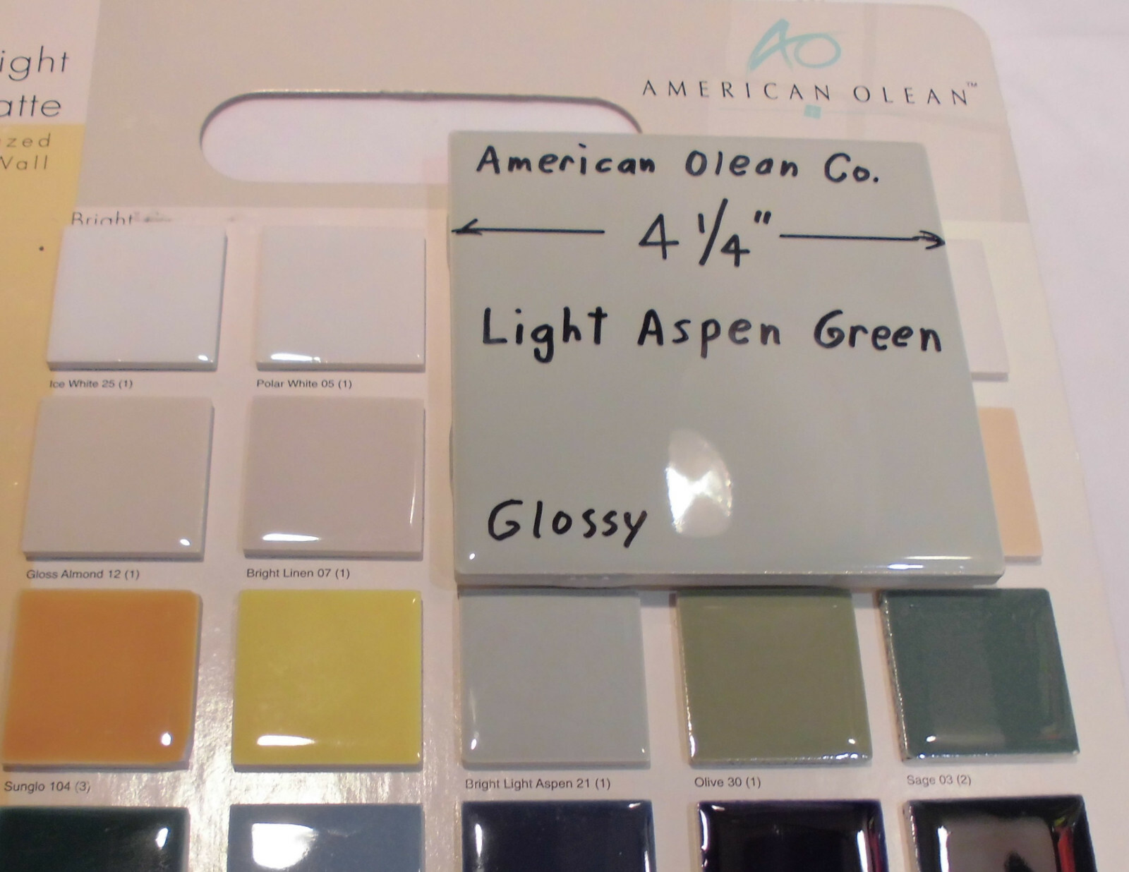 1 pc. Light Aspen-green-gray* Glossy Ceramic Tile #21 by American Olean 4-1/4″