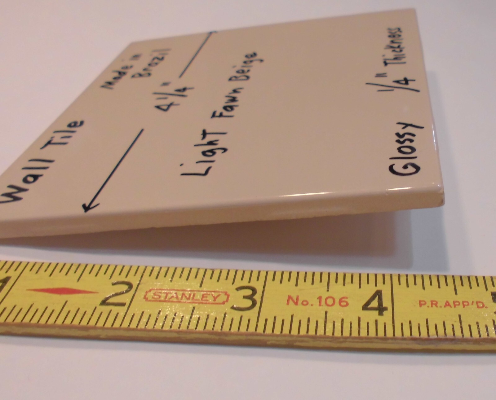 1 pc. Light Fawn Beige: Glossy Ceramic Tile 4-1/4″ X 3/16″ thickness, New Stock