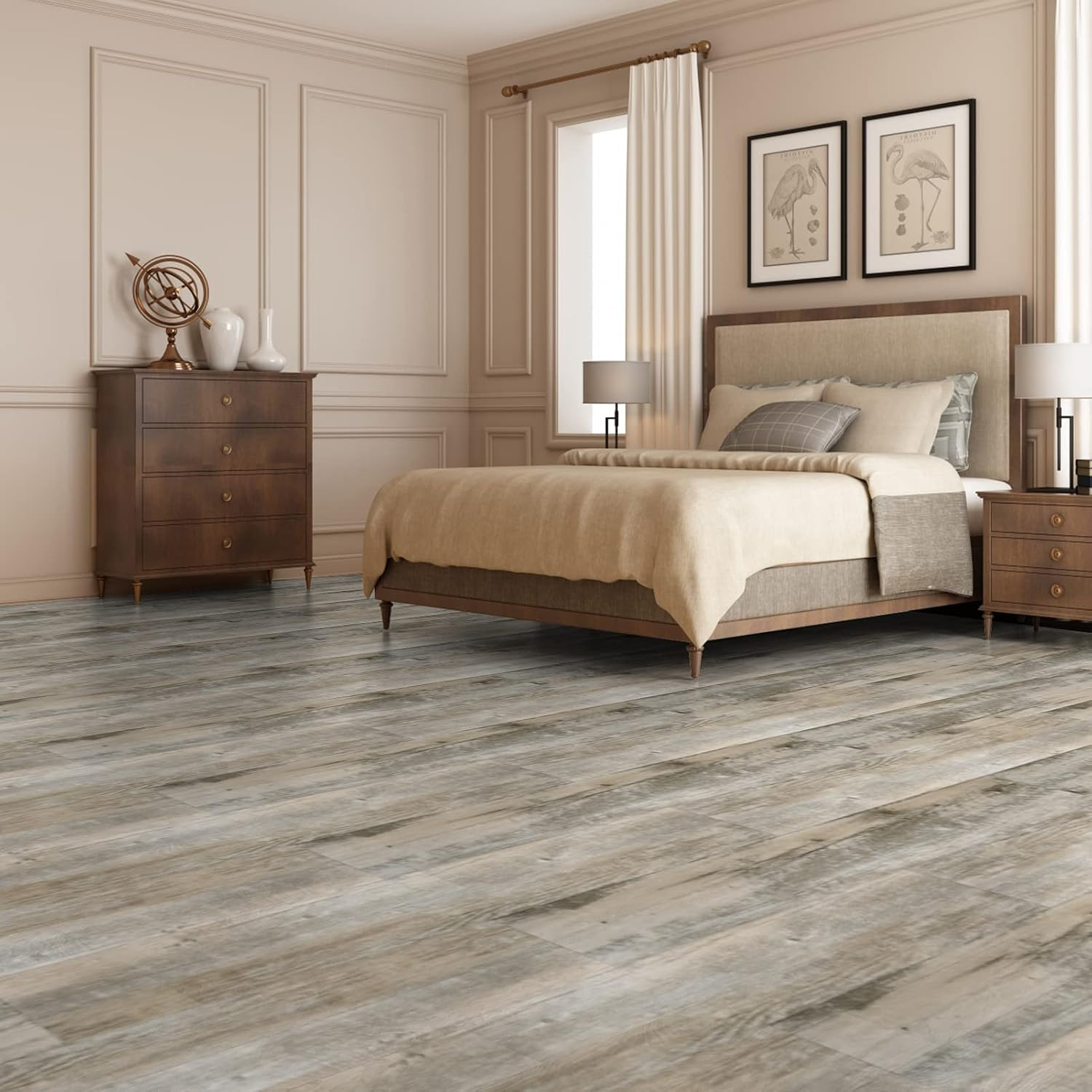 36-Pack 54 Sq.Ft Peel and Stick Floor Tiles Vinyl Plank Flooring Wood Look, Adhe