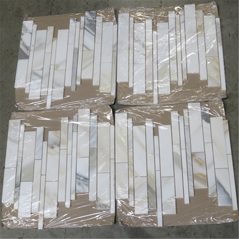 G78XH Calacatta Gold Calcutta Marble Random Strip Mosaic Tile Honed