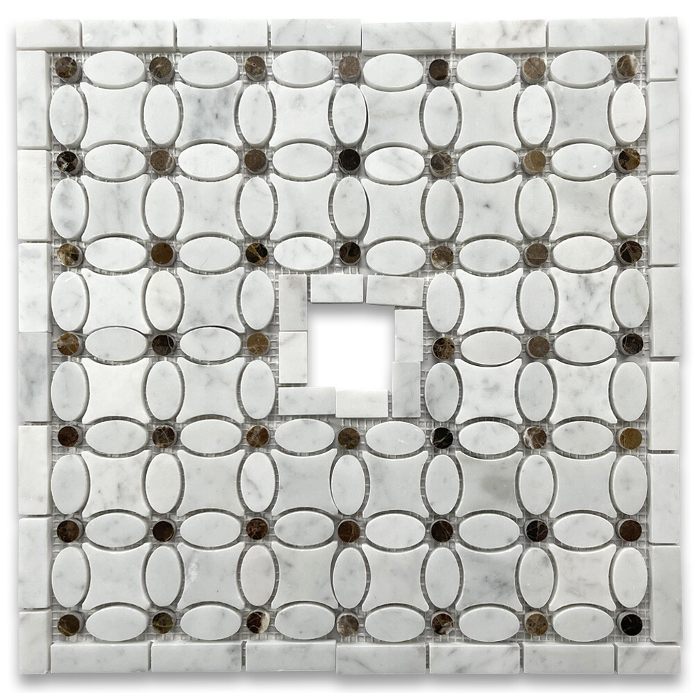 C9C4CXP White Carrara Bianco Marble Flower Mosaic Border Corner Tile Polished
