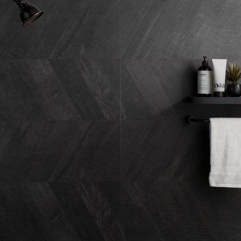 Montgomery Chevron Black 24 In. X 48 In. Matte Porcelain Floor and Wall Tile (15