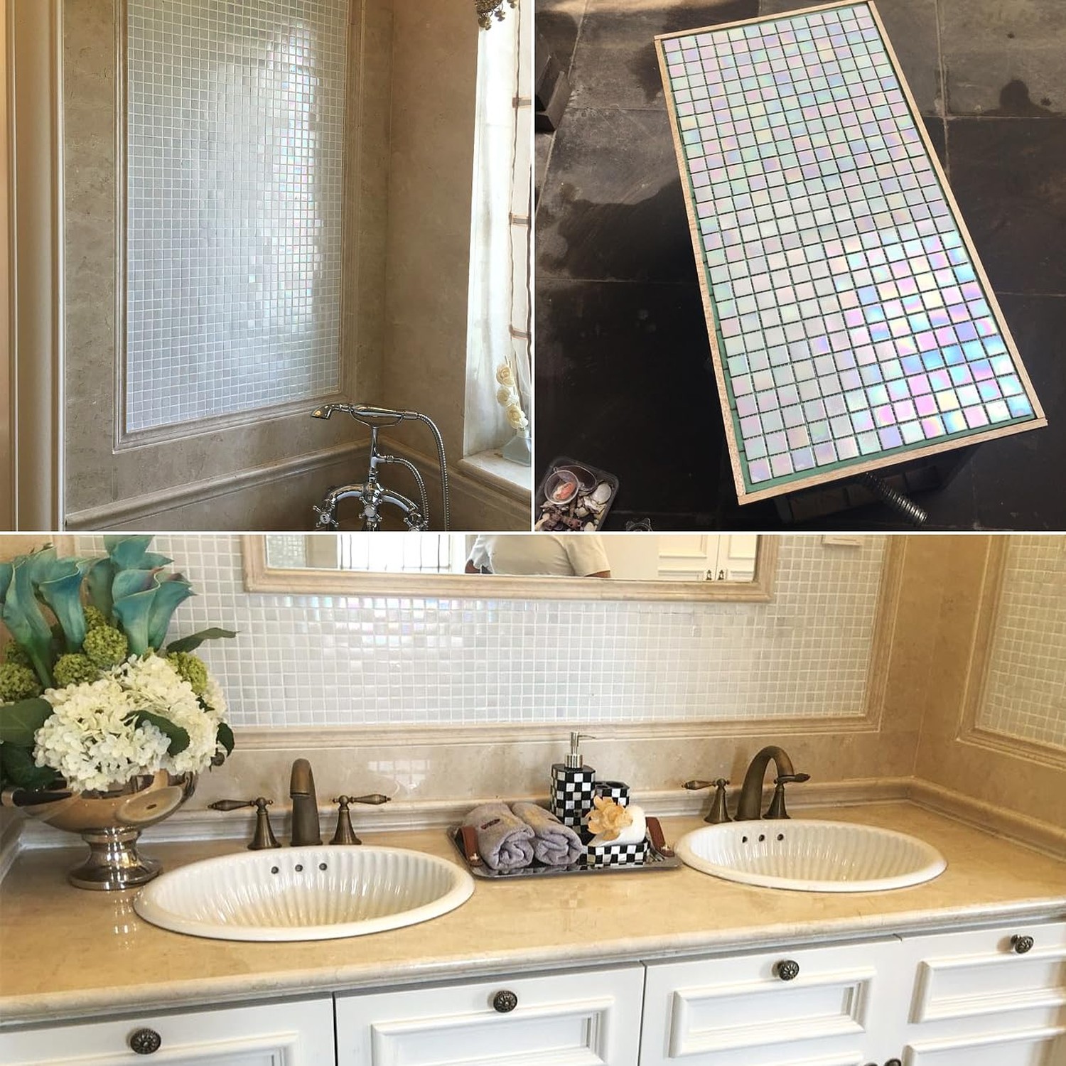 11.5sq.ft Iridescent White Glass Mosaic Tile for Bathroom, Pool, Backsplash |…
