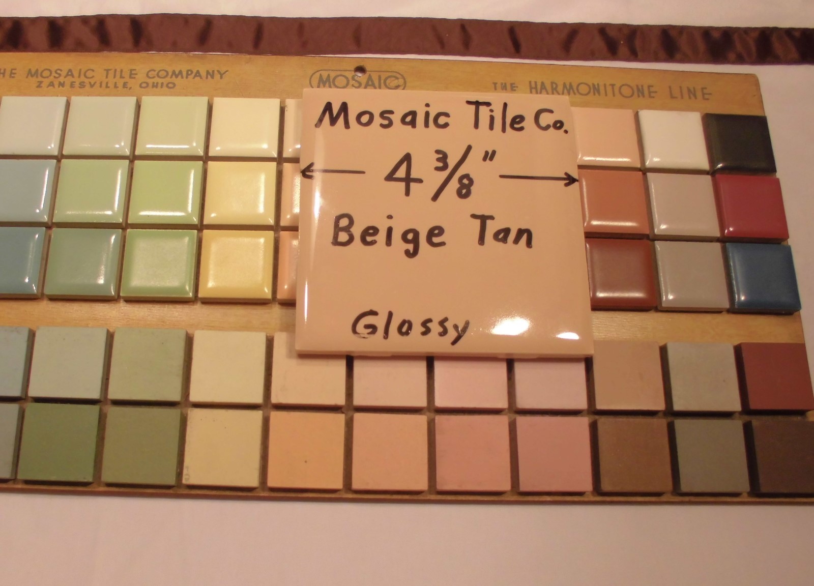 1 pc. Vintage *Beige-Tan-Brown* Glossy Ceramic Tiles 4-3/8″ by Mosaic co. NOS