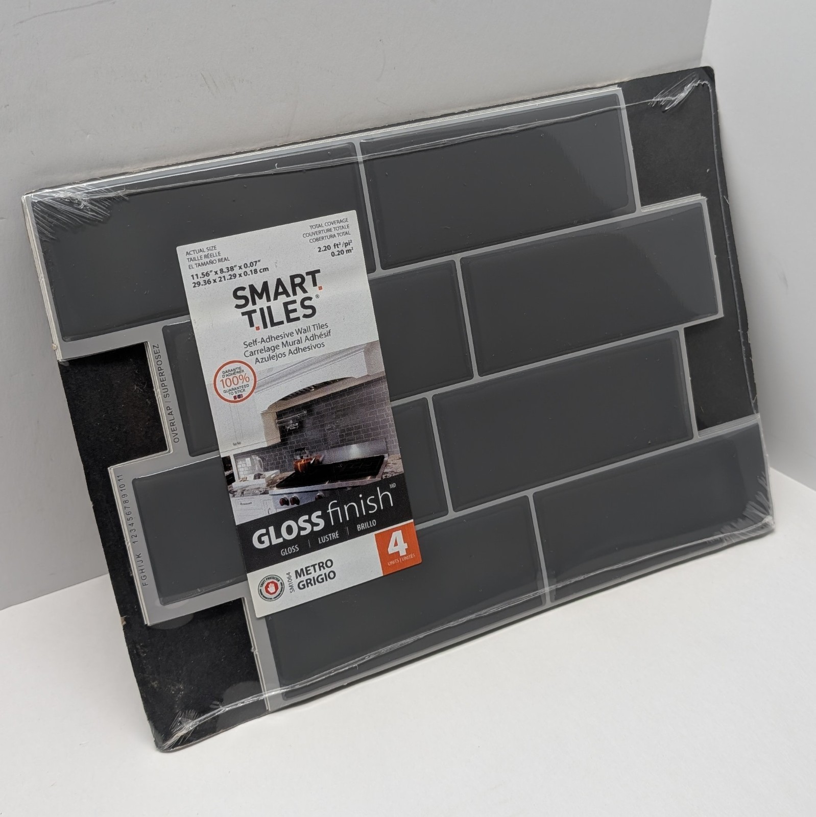 Smart Tiles Vinyl Adhesive Wall Tile 1 Pack of 4 Metro Grigio SM1064-4 (Gray)