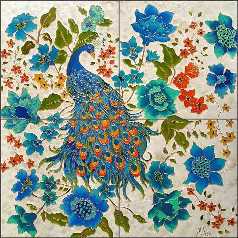 Peacock Tile Backsplash Micheline Hadjis Bird Art Ceramic Mural MHA038