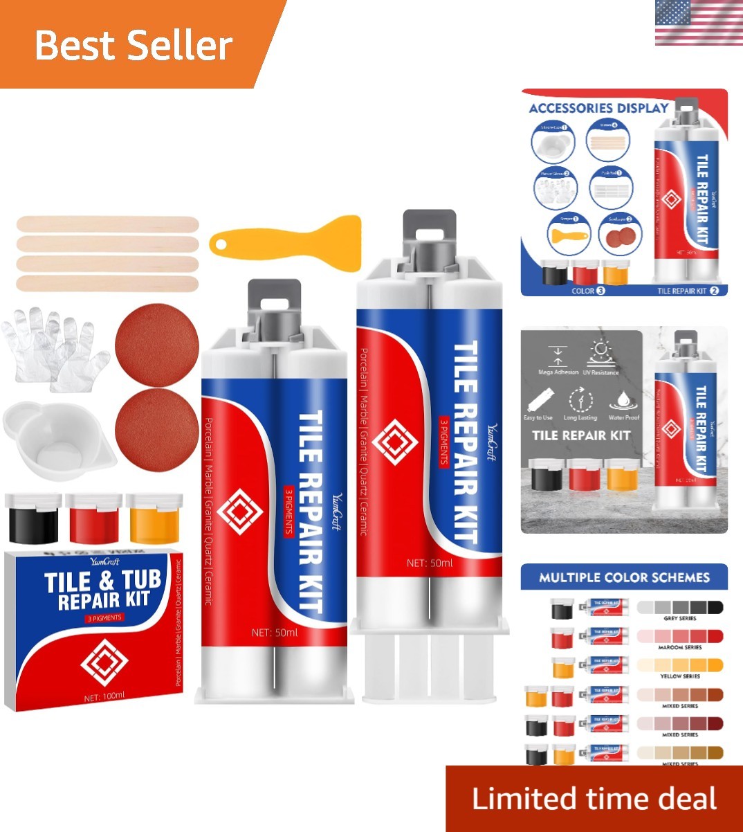 Fast-Drying Color Match Tile Repair Paste for Acrylic, Granite & More – 3.4 oz