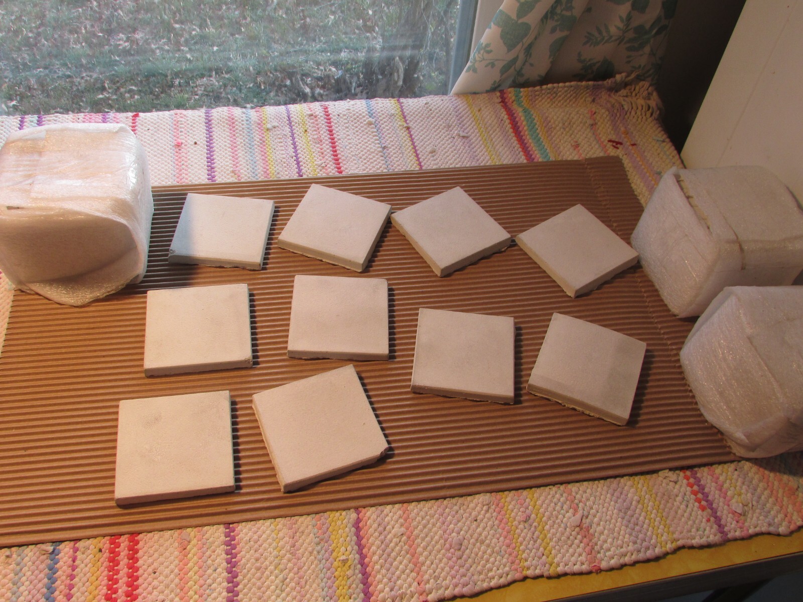 Group of 10 Vintage UNUSED Ceramic 3.5″ Unglazed WALL Floor or CRAFTING TILES !!
