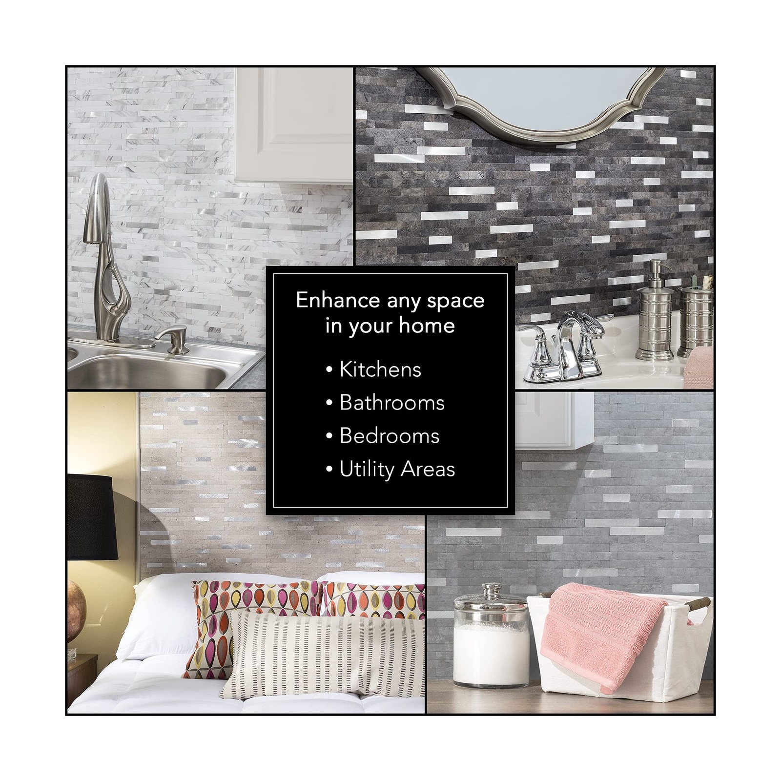 Aspect Peel and Stick Collage Tile in Gray Subway (15 Sq Ft Kit)
