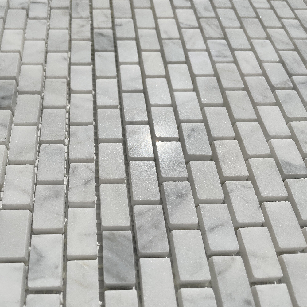 C60XP Carrara Marble Mini Brick Subway Mosaic Tile Polished Venato Carrera
