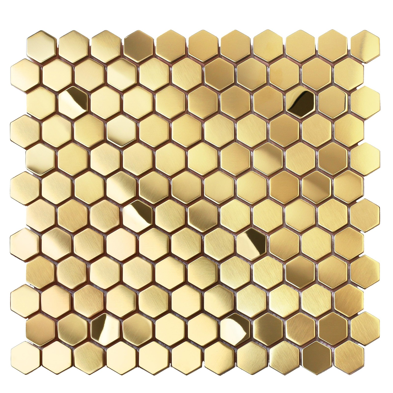 Hexagon Gold Backsplash Tile, Mosaic Sheets 12”x12” Mesh Mounted Golden 1 I…
