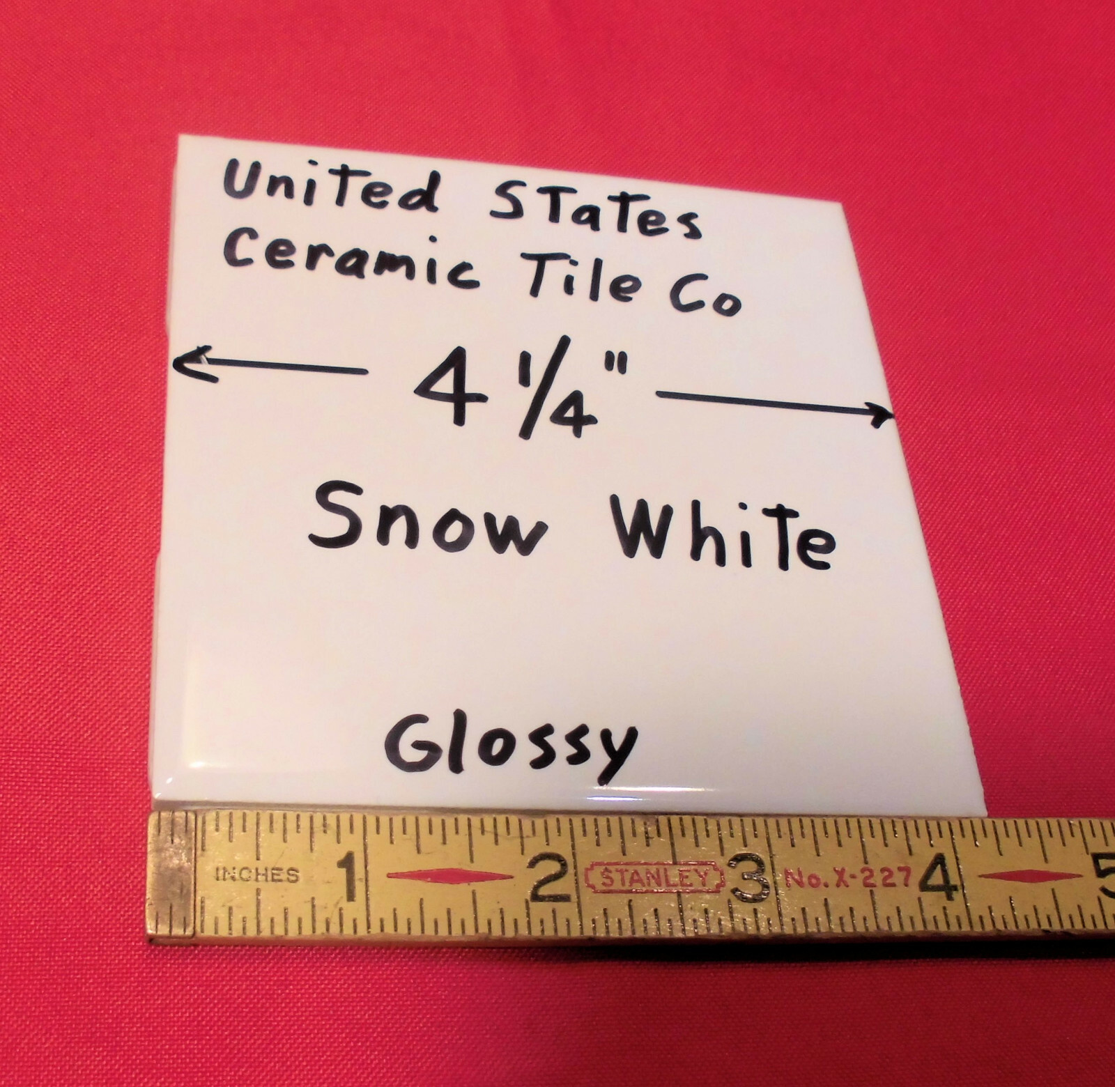 5 pack: Glossy Ceramic Tiles *Snow White* 4-1/4″ From the 1990’s Made in U.S.A.