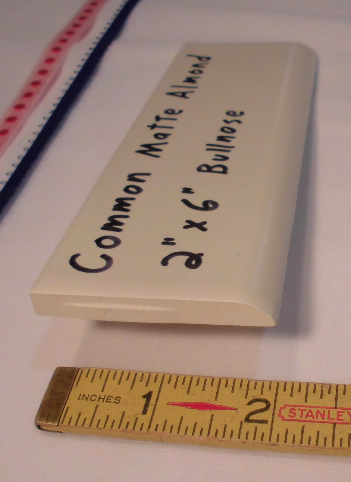 1 pc. Vintage Ceramic Bullnose Tile 2” X 6” *Matte Almond* Flat-Surface Type