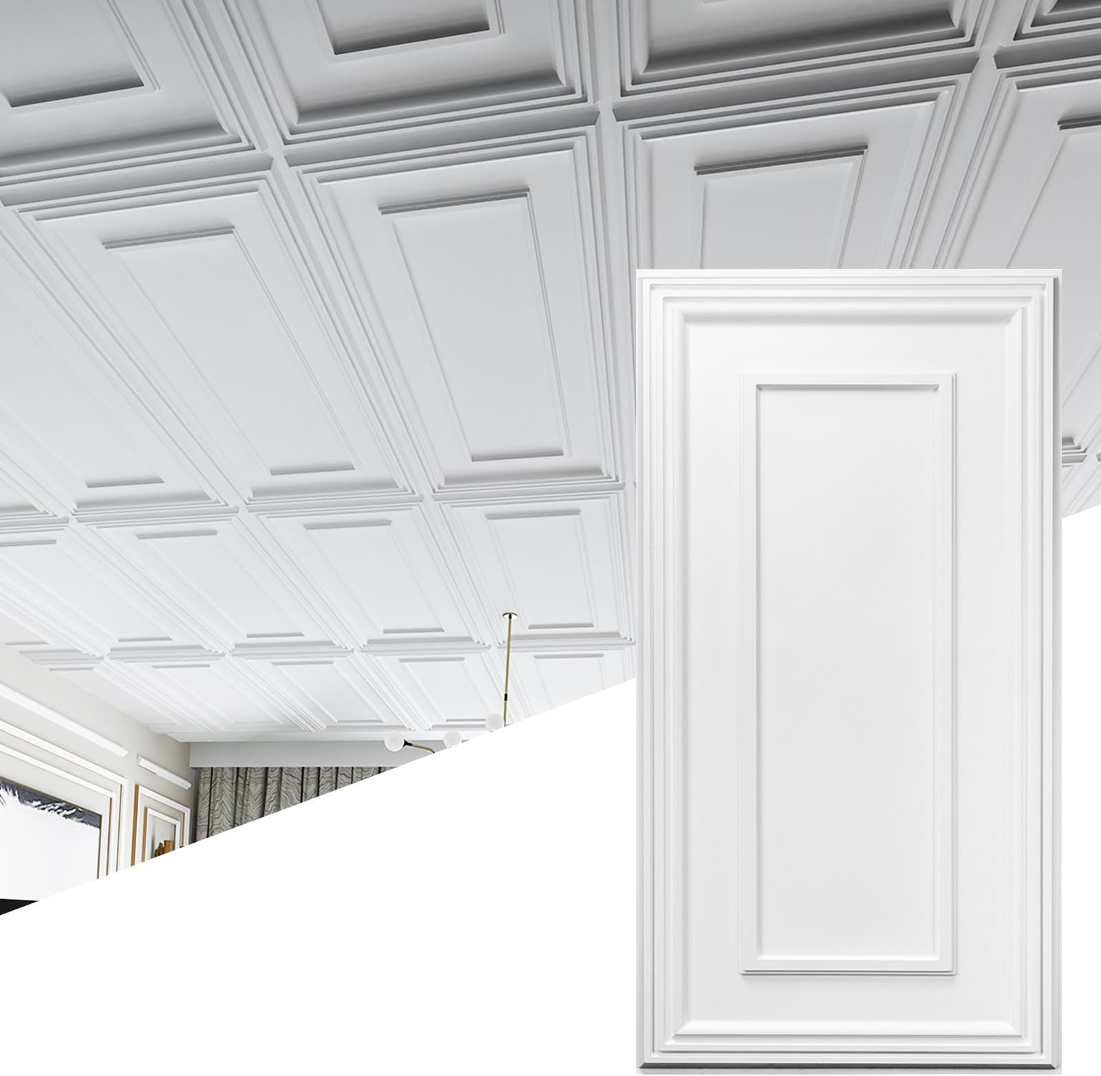 Art3d Drop Ceiling Tiles, 24x48in. White (12-Pack), Polyvinyl Chloride (PVC),…