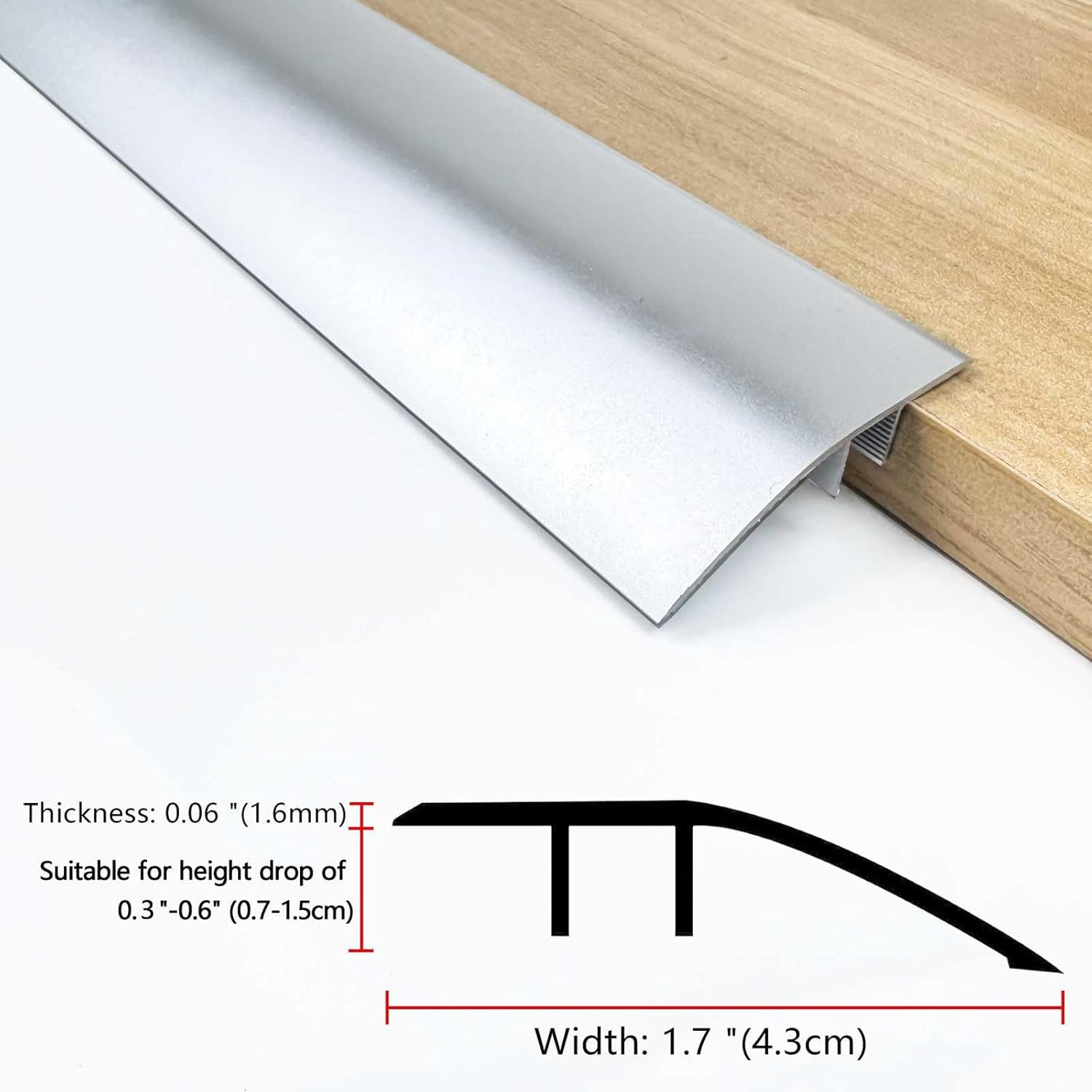 48″ Aluminum Floor Transition Strip – 3 Pack for Doorways & Ramps, Silvery