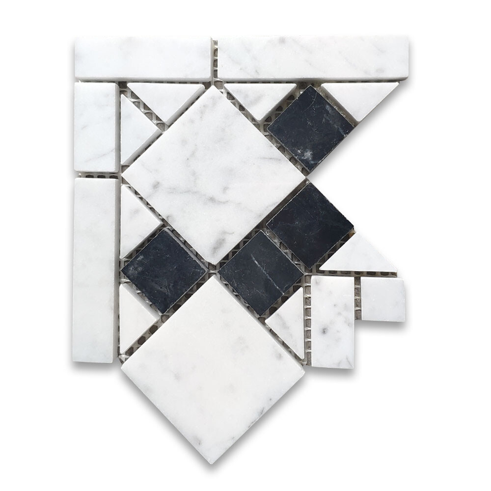 B0093CP Marble Mosaic Border Accent Tile Venice Monochrome 4.8×4.8 Polished