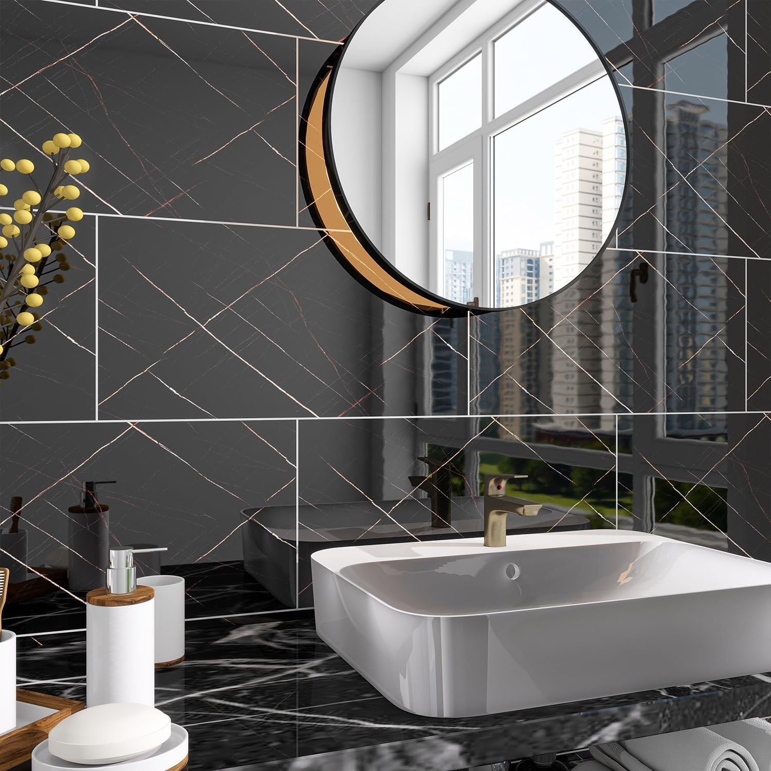 Marble Peel and Stick Backsplash Waterproof 23.6″X11.8″ PVC Wall Panels, PVC Foa
