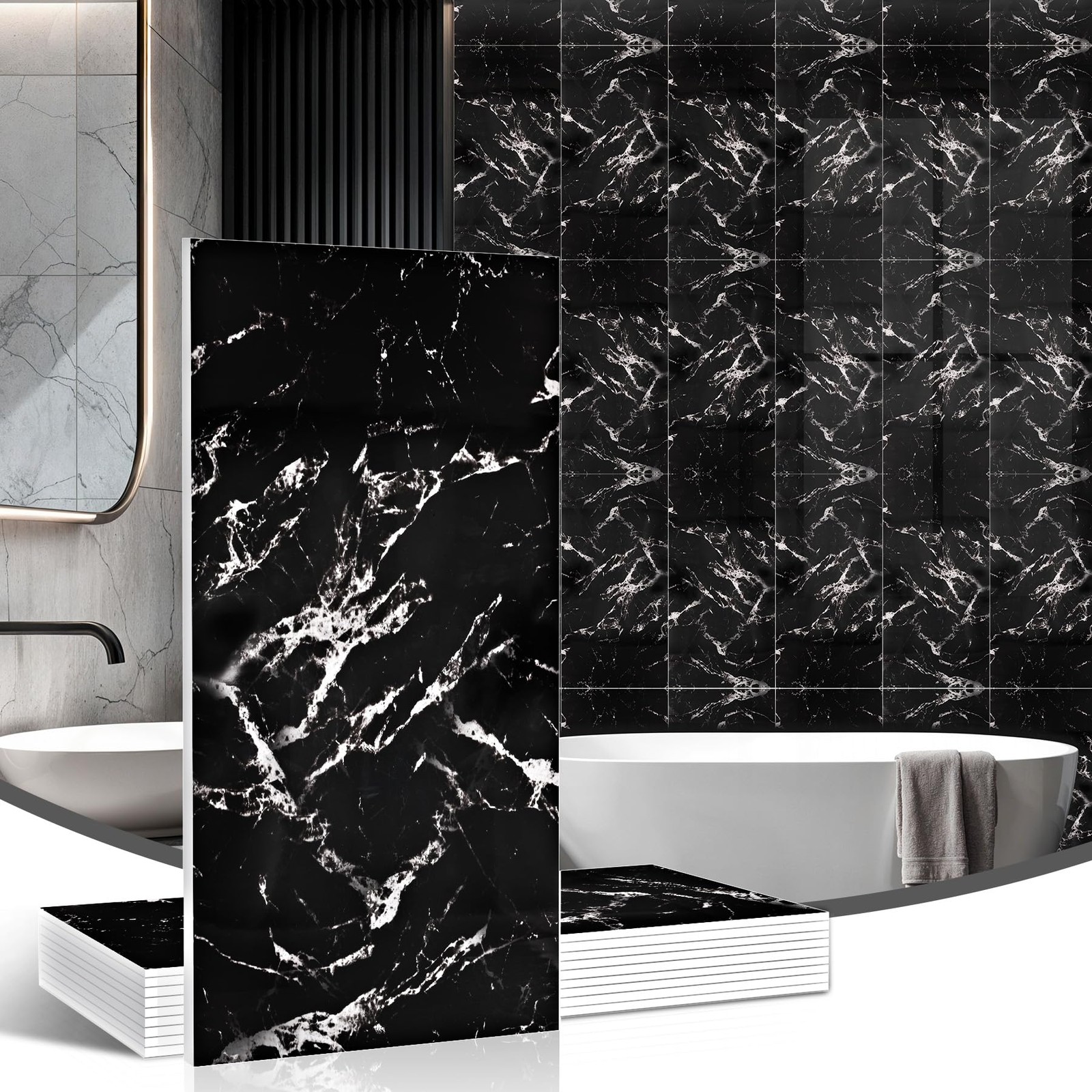 Peel and Stick Marble Look Wall Tiles – 10 Pieces 23.6×11.8in (19.4 Sq.Ft Cov…