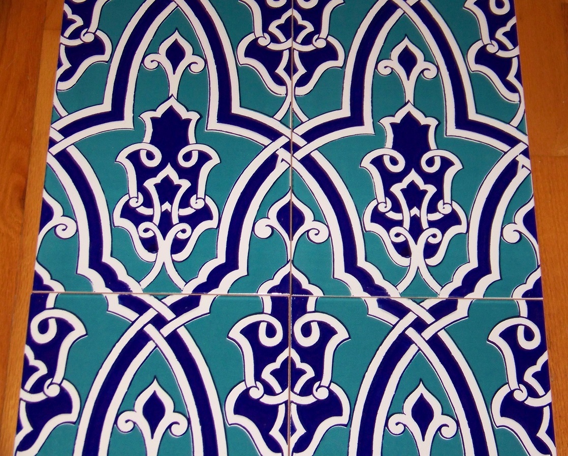 Iznik Light & Cobalt Blue Floral 9 7/8″ x 15 3/4″ Raised Turkish Ceramic Tile