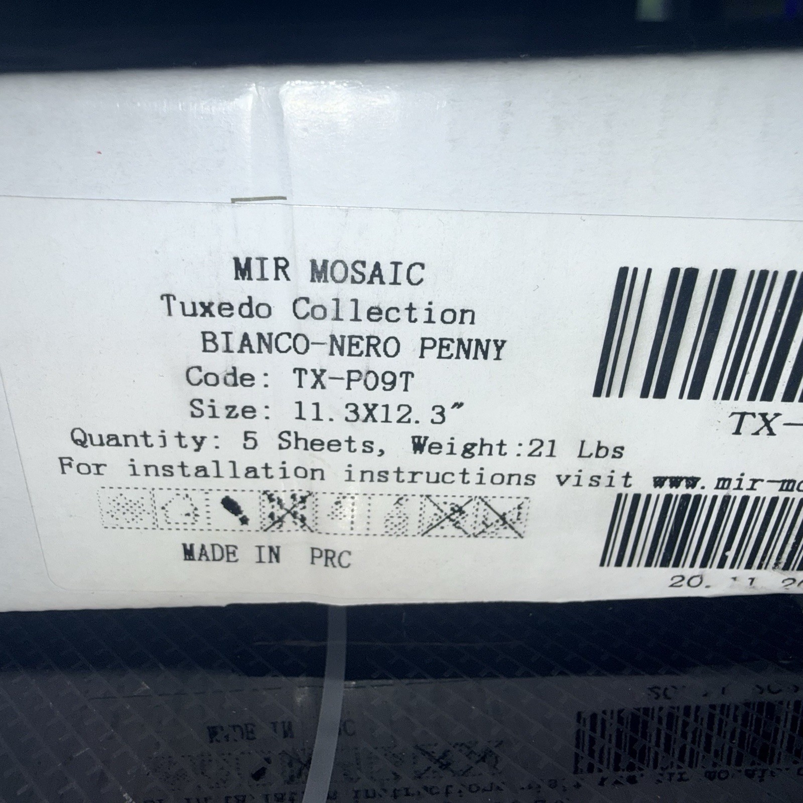 Natural MIR MOSAIC Tuxedo Collection Bianca-Nero Penny 5 Sheets TX-PO9T